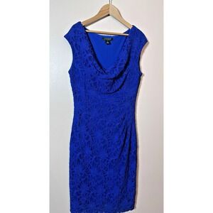 Lauren Ralph Lauren Dress Sz 8 Cobalt Blue Lace Sheath Dress Cowl Neck Sleeveles